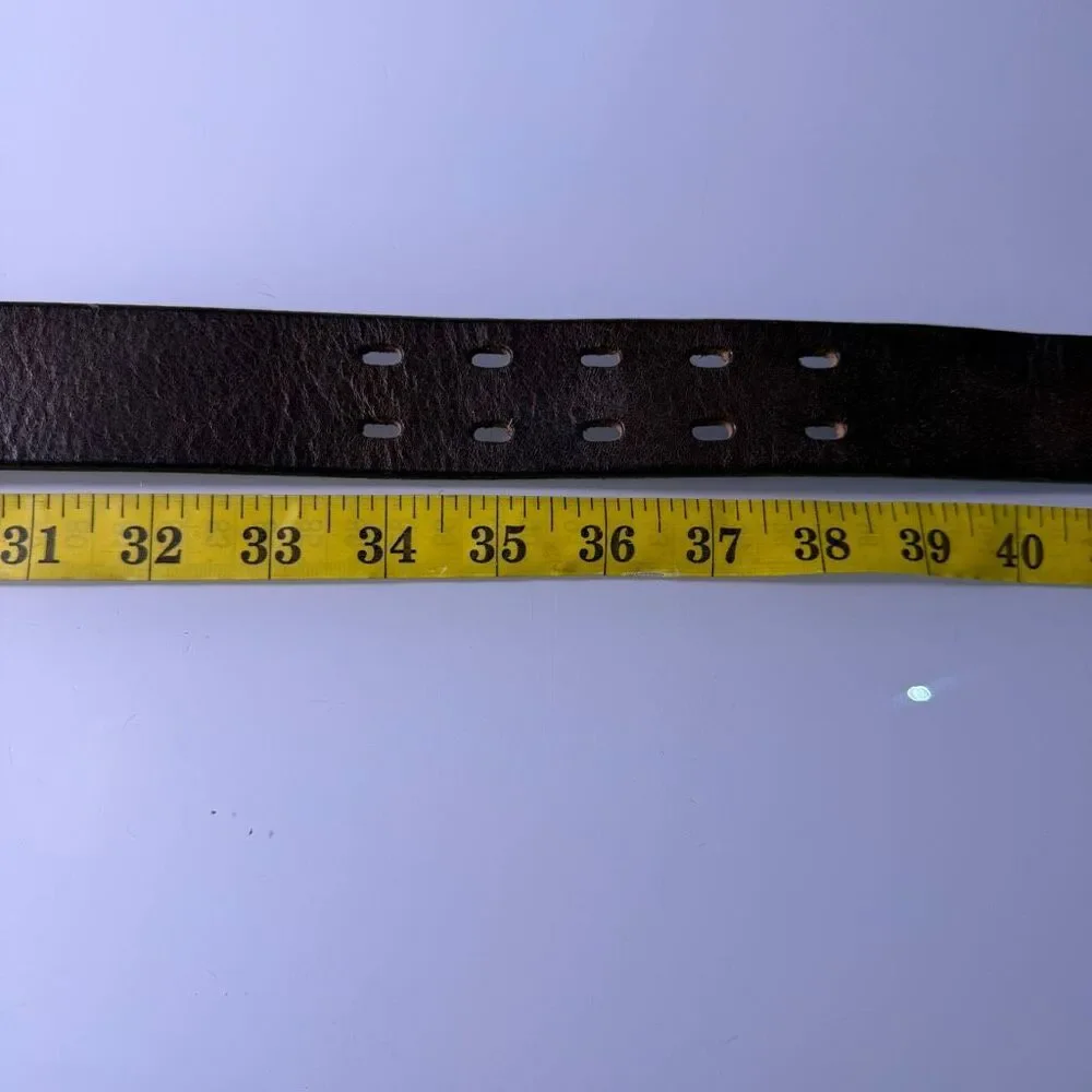 J Crew Genuine Leather Brown Double Prong Belt Rustic Distressed Classic Sz L